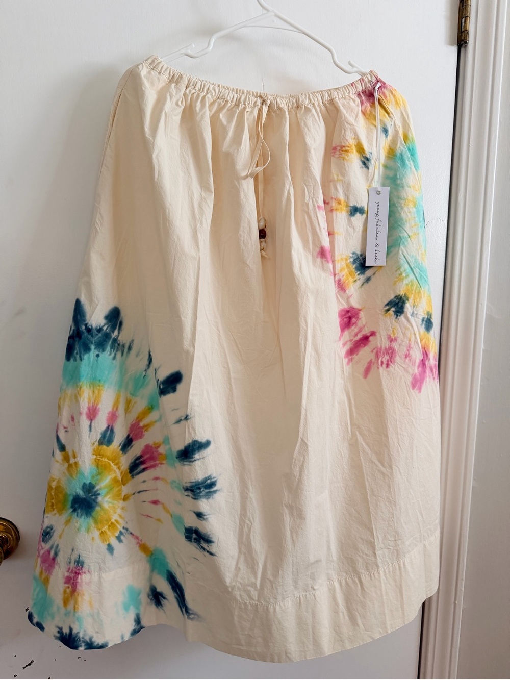 Young Fabulous & Broke Cream Midi Skirt with Multicolor Tie-Dye